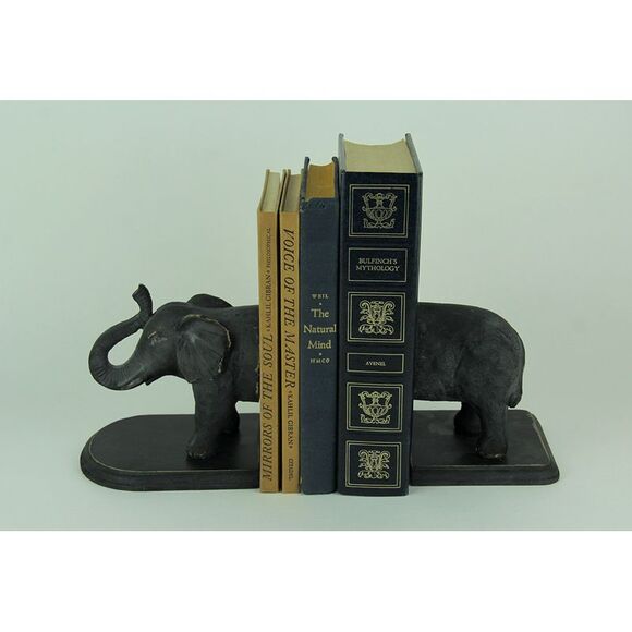 Distressed Black Standing Elephant Top and Tail Bookend Set - Picture 3 of 4